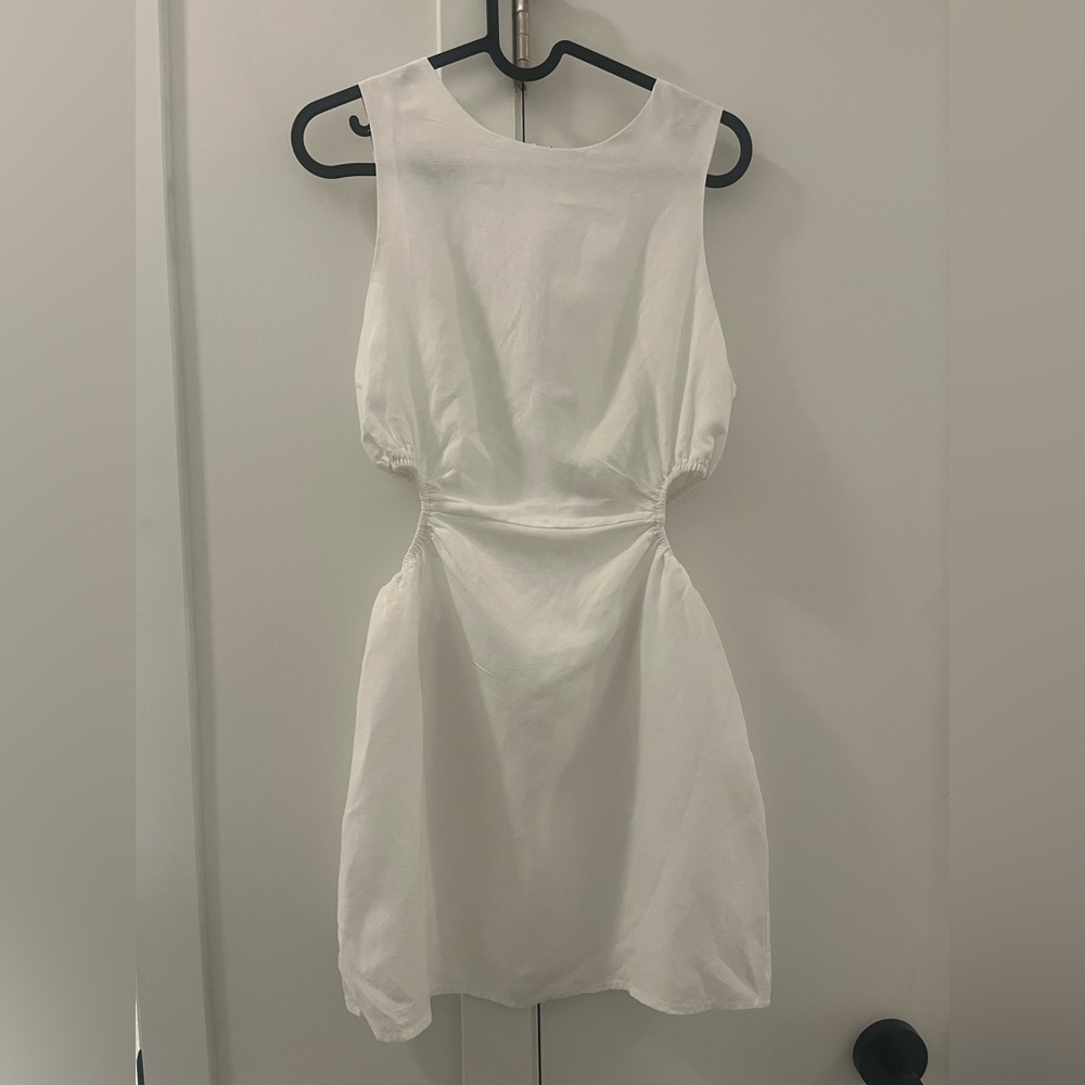 White Linen Side Cutout Dress